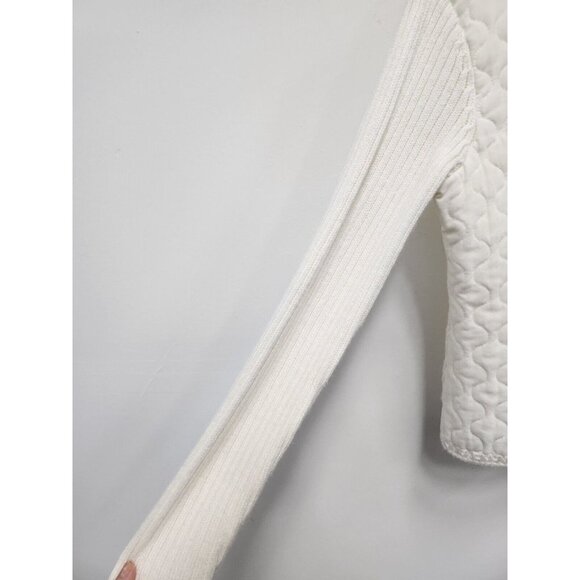 Effeci Womens Sweater Jacket Size Large Ivory Zip Up Front Long Sleeve Quilted - Picture 7 of 8